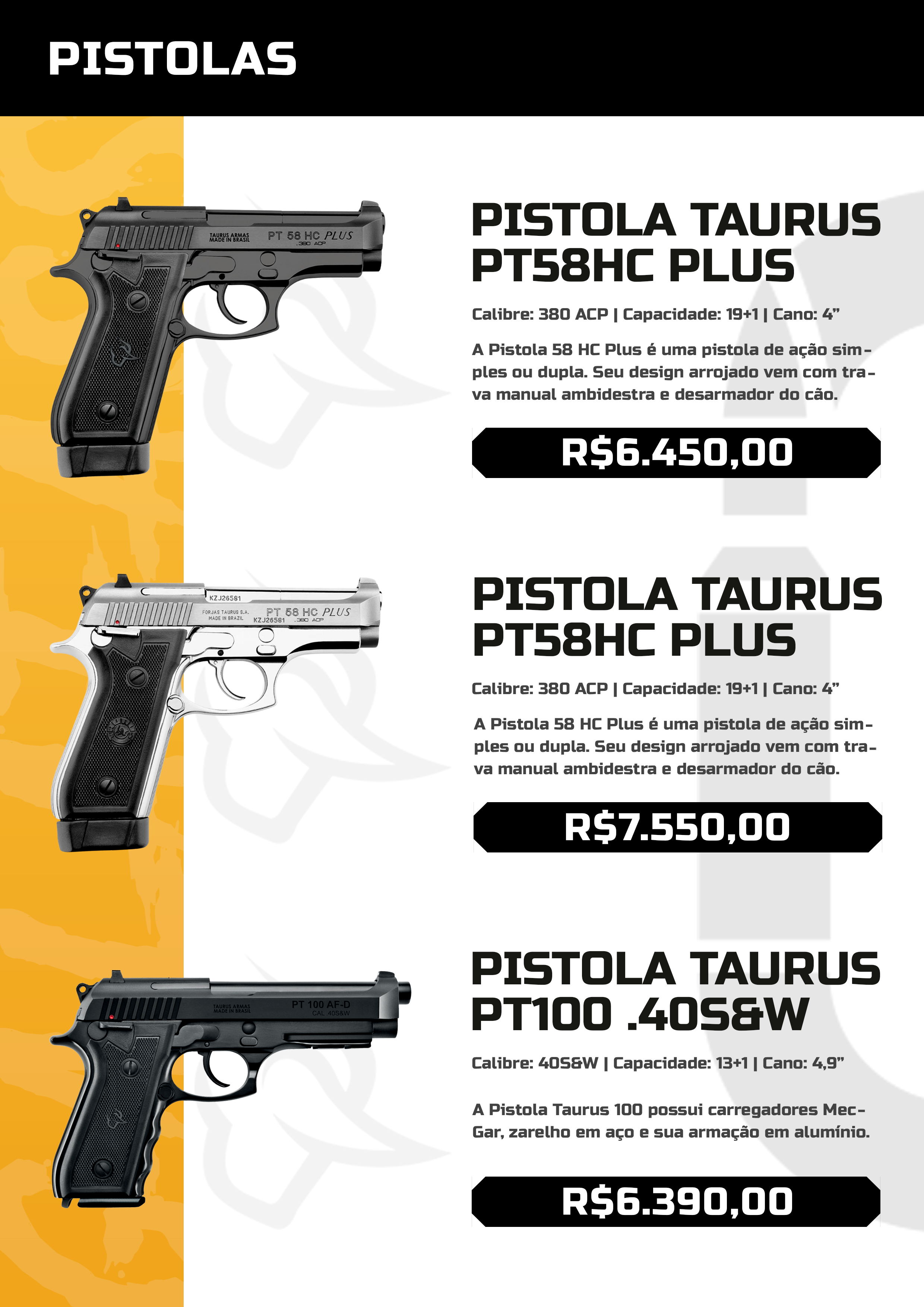 Pistola Taurus PT 59S Cal 380 ACP 19+1 Tiros - Cano 4,9 - Inox Fosco
